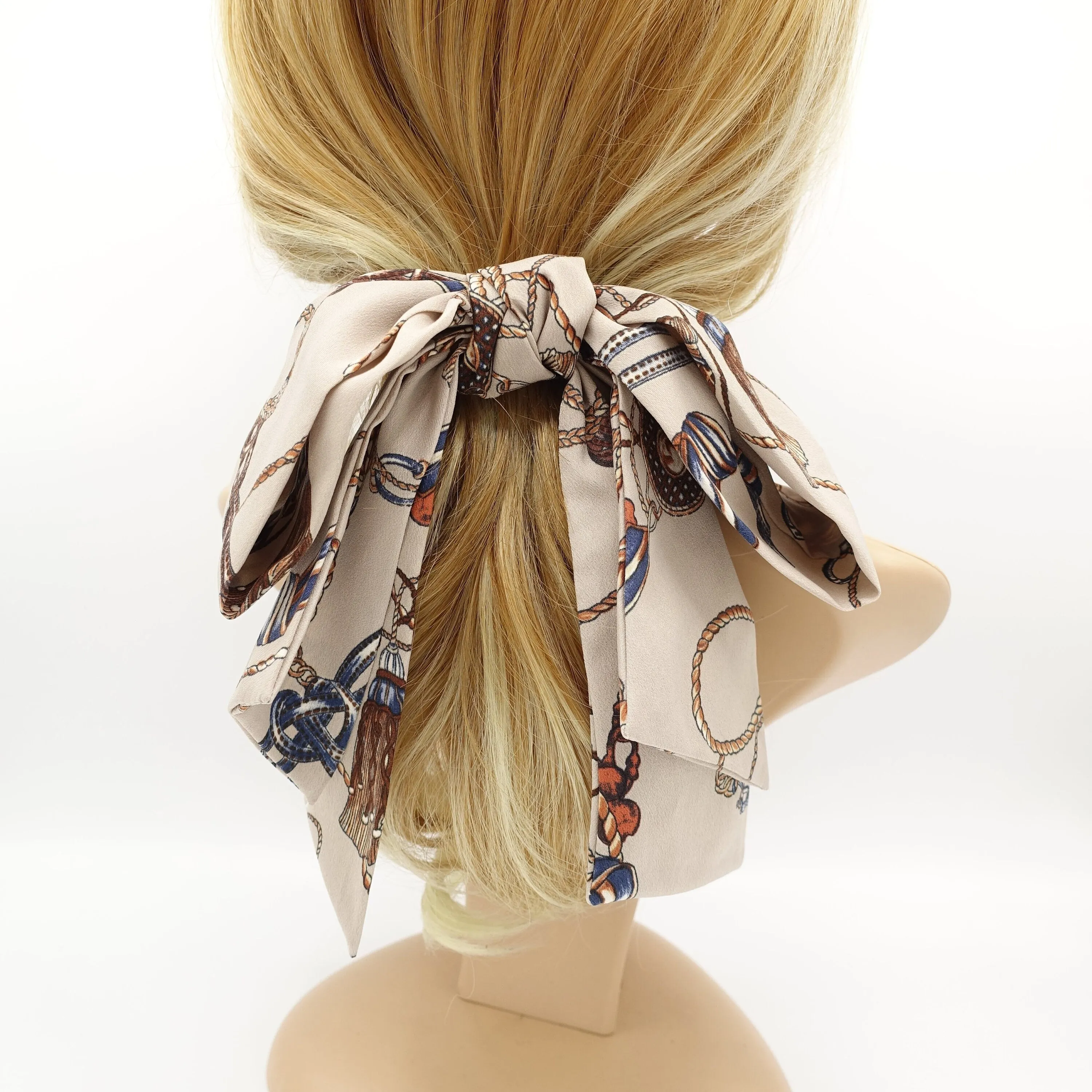 tassel chain print  layered droopy tail bow french barrette retro style women hair accessory