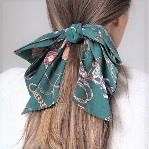 tassel chain print  layered droopy tail bow french barrette retro style women hair accessory