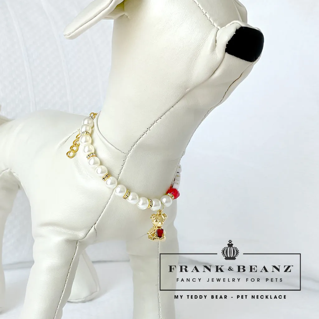 Teddy Bear Personalized Pearl Dog Necklace Luxury Pet Jewelry