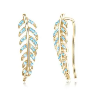 Trendy 925 Silver Inlay Zircon Crystal Elegant Leaf  Earring