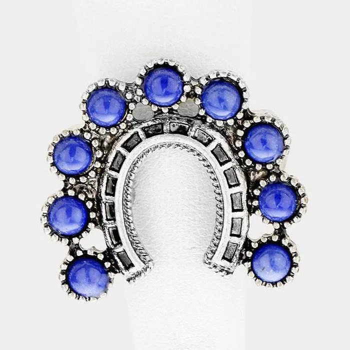 Tribal Lapis Lazuli Horseshoe Stretch Ring