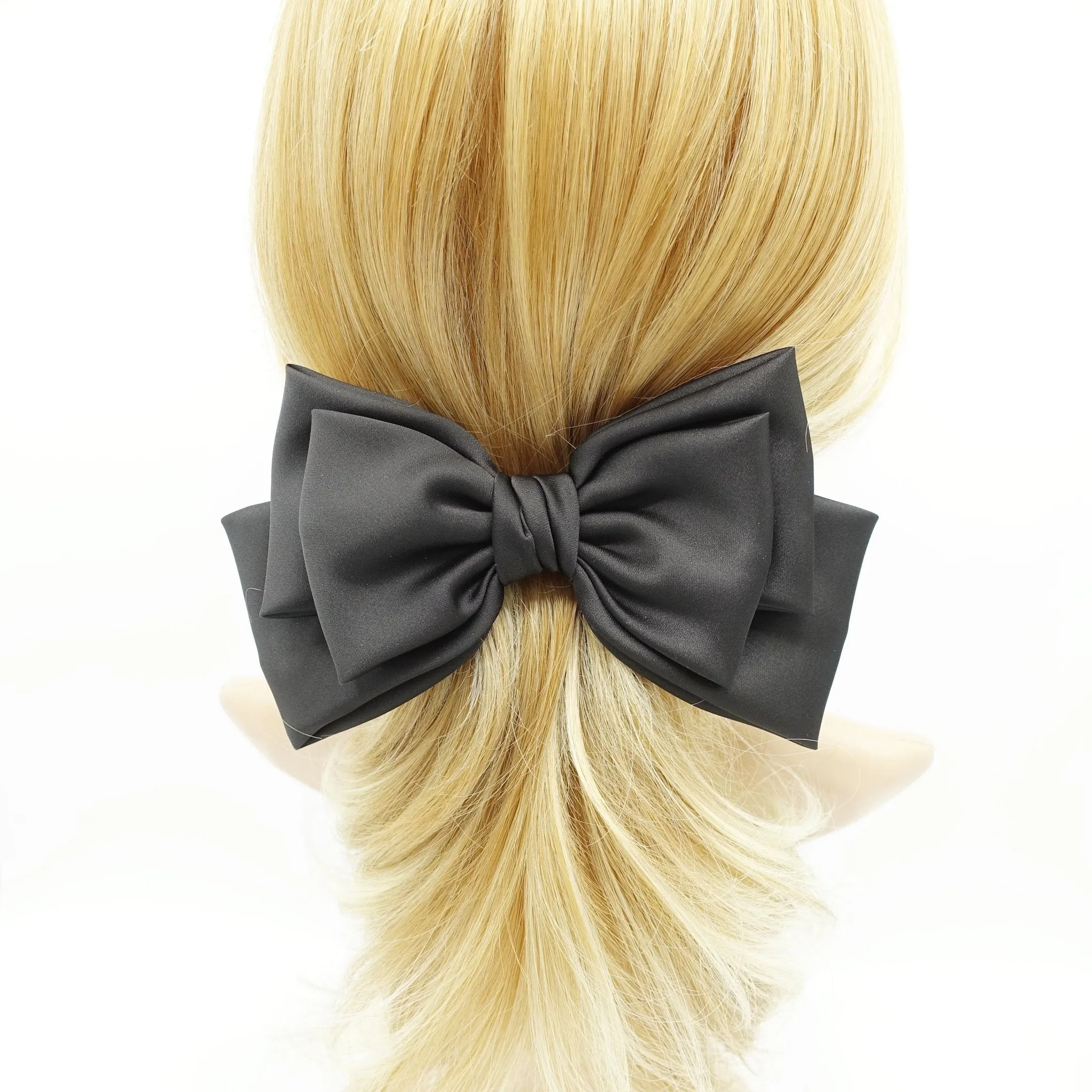 triple satin hair bow moderate style hair accessory for women