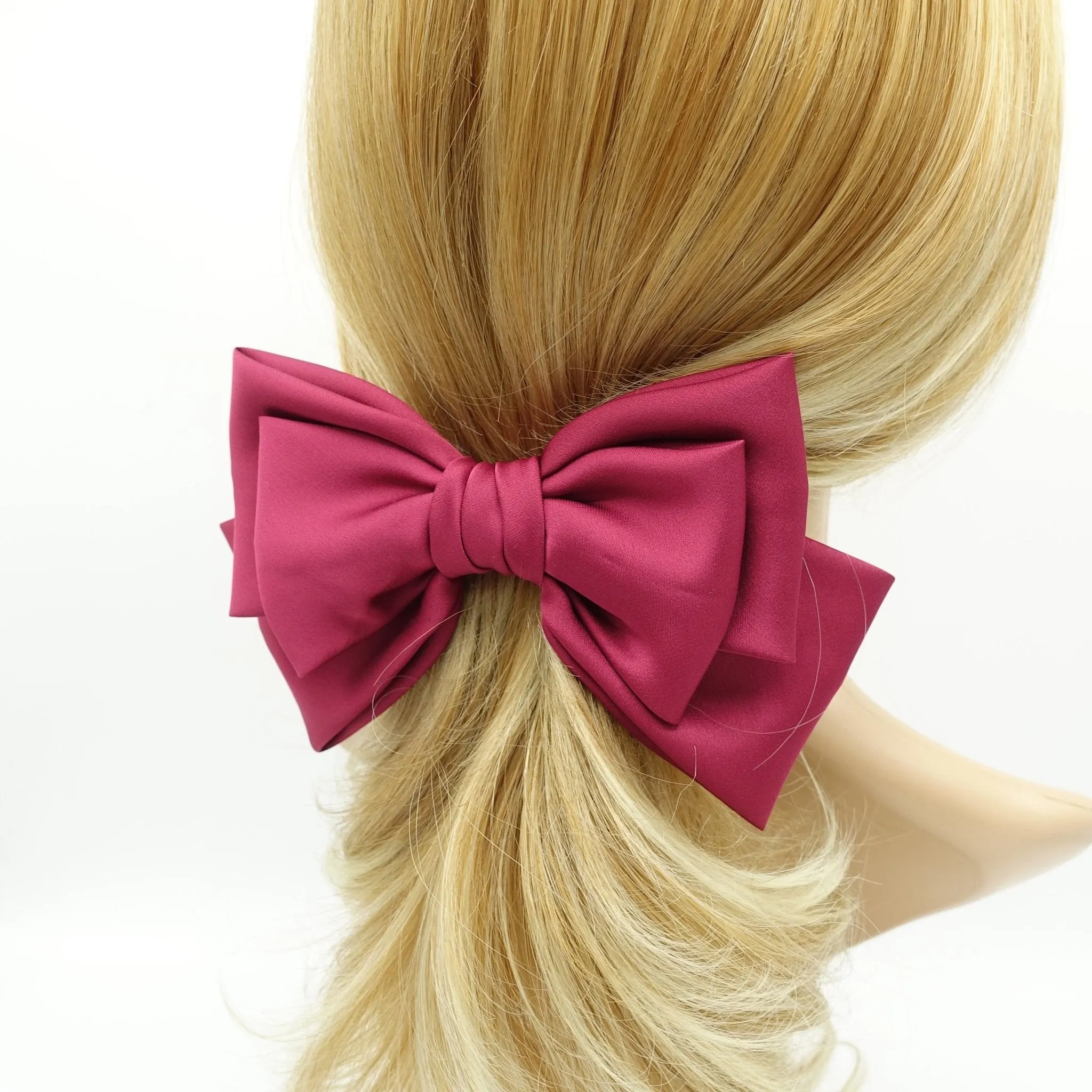 triple satin hair bow moderate style hair accessory for women