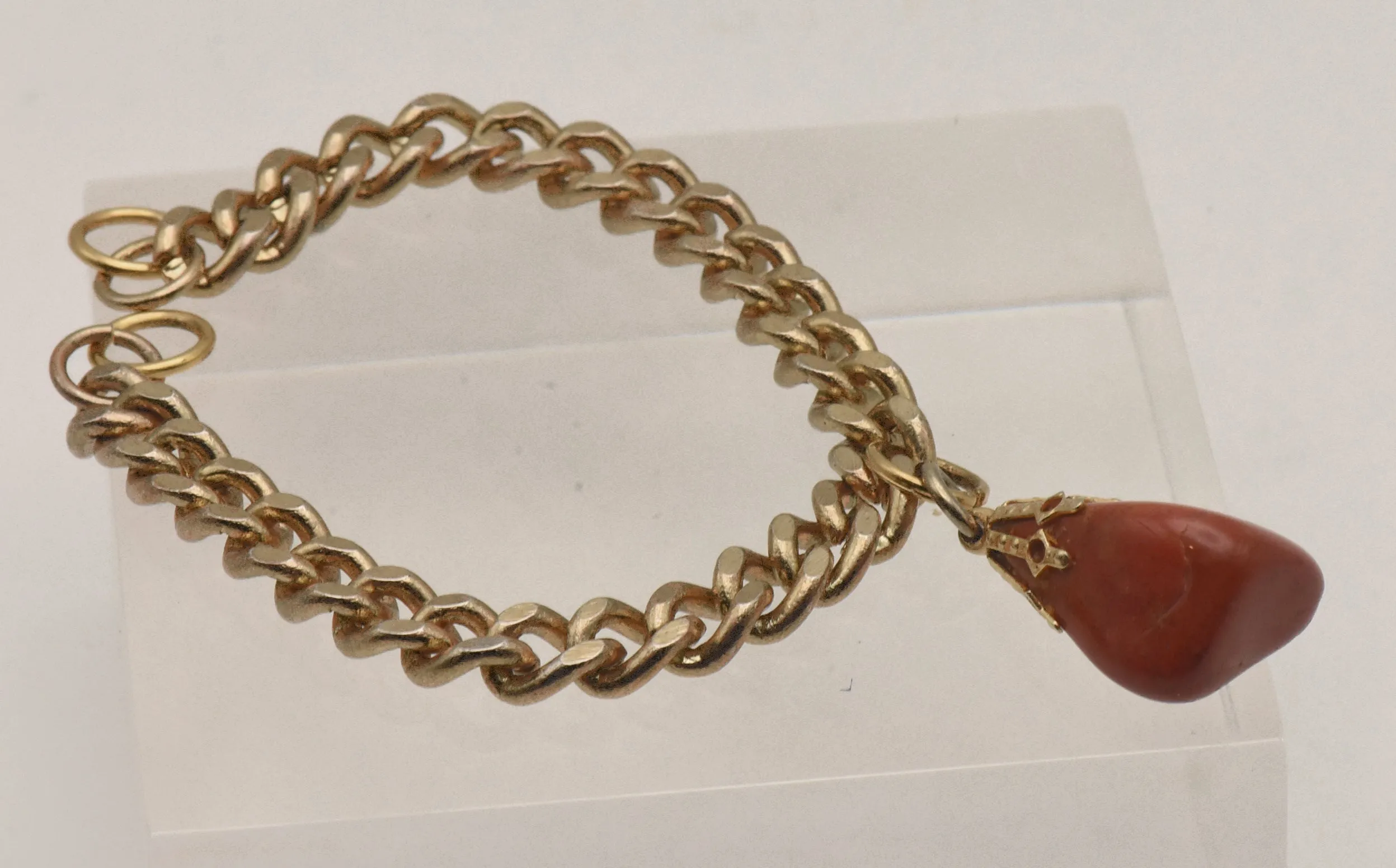 Tumbled Red Jasper Gold Tone Chain Bracelet - NO CLOSURE