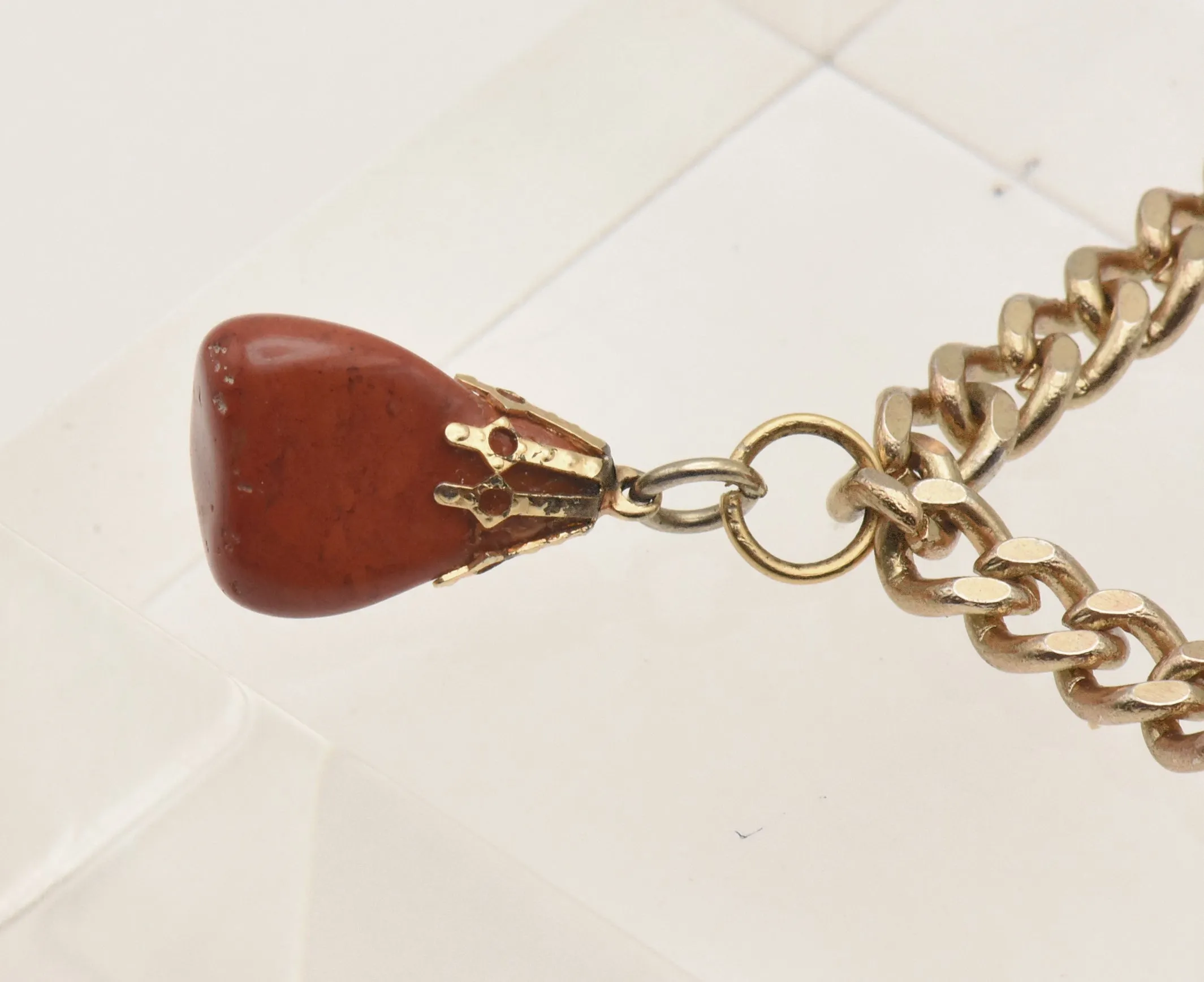 Tumbled Red Jasper Gold Tone Chain Bracelet - NO CLOSURE