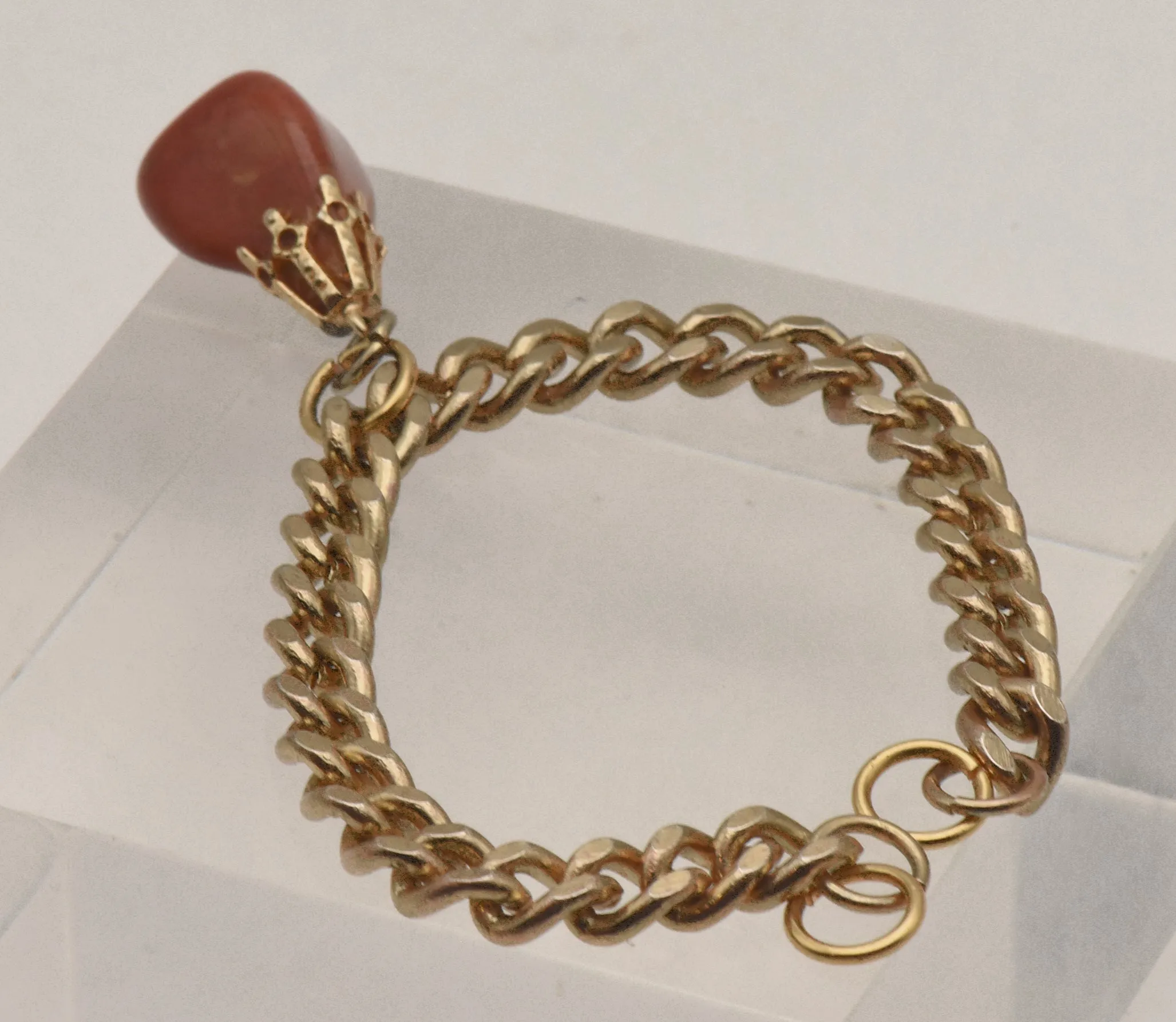 Tumbled Red Jasper Gold Tone Chain Bracelet - NO CLOSURE