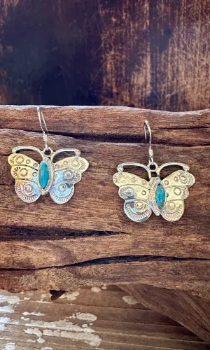 TURQUOISE BUTTERFLY WINDCHIMES Sterling Silver Earrings