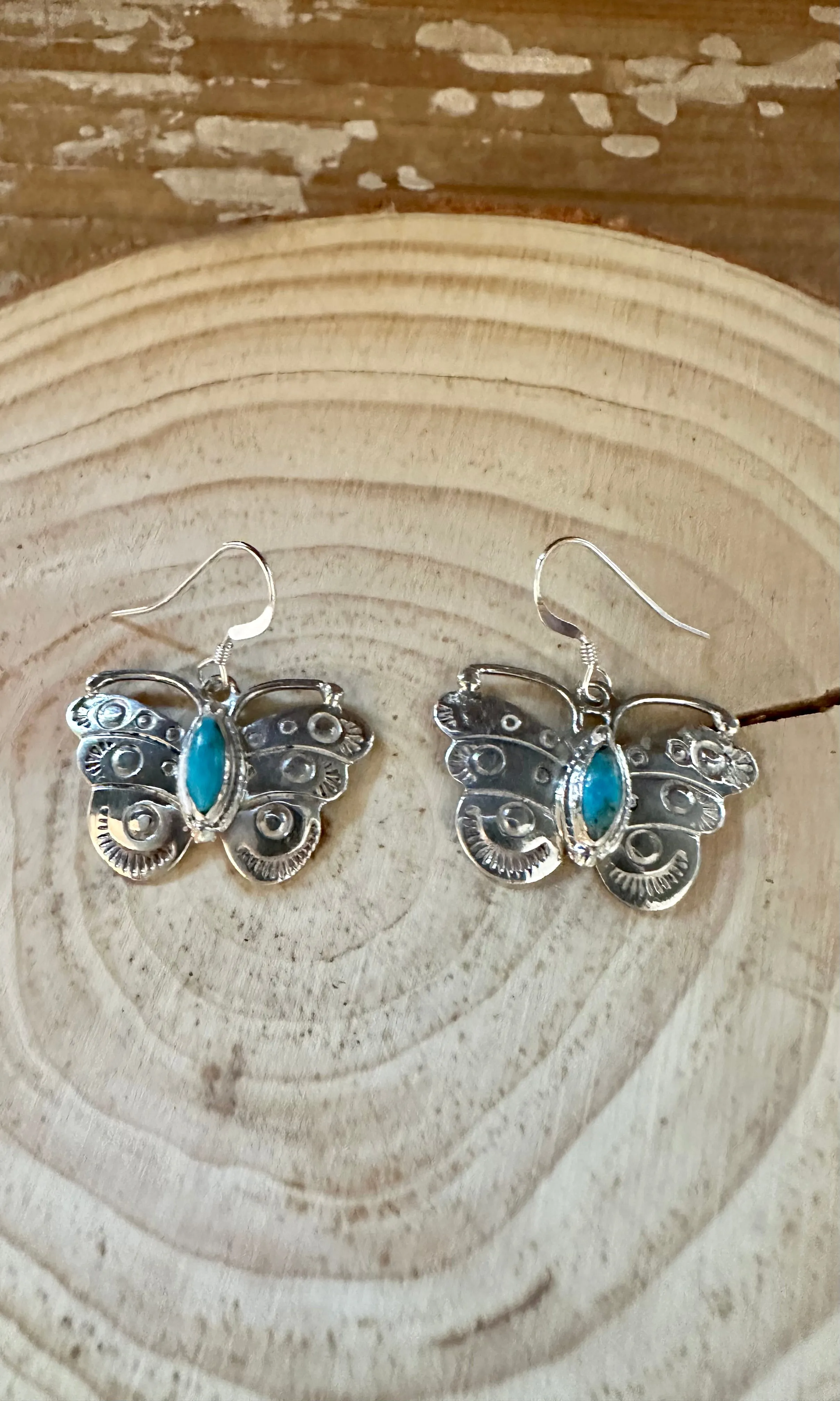 TURQUOISE BUTTERFLY WINDCHIMES Sterling Silver Earrings