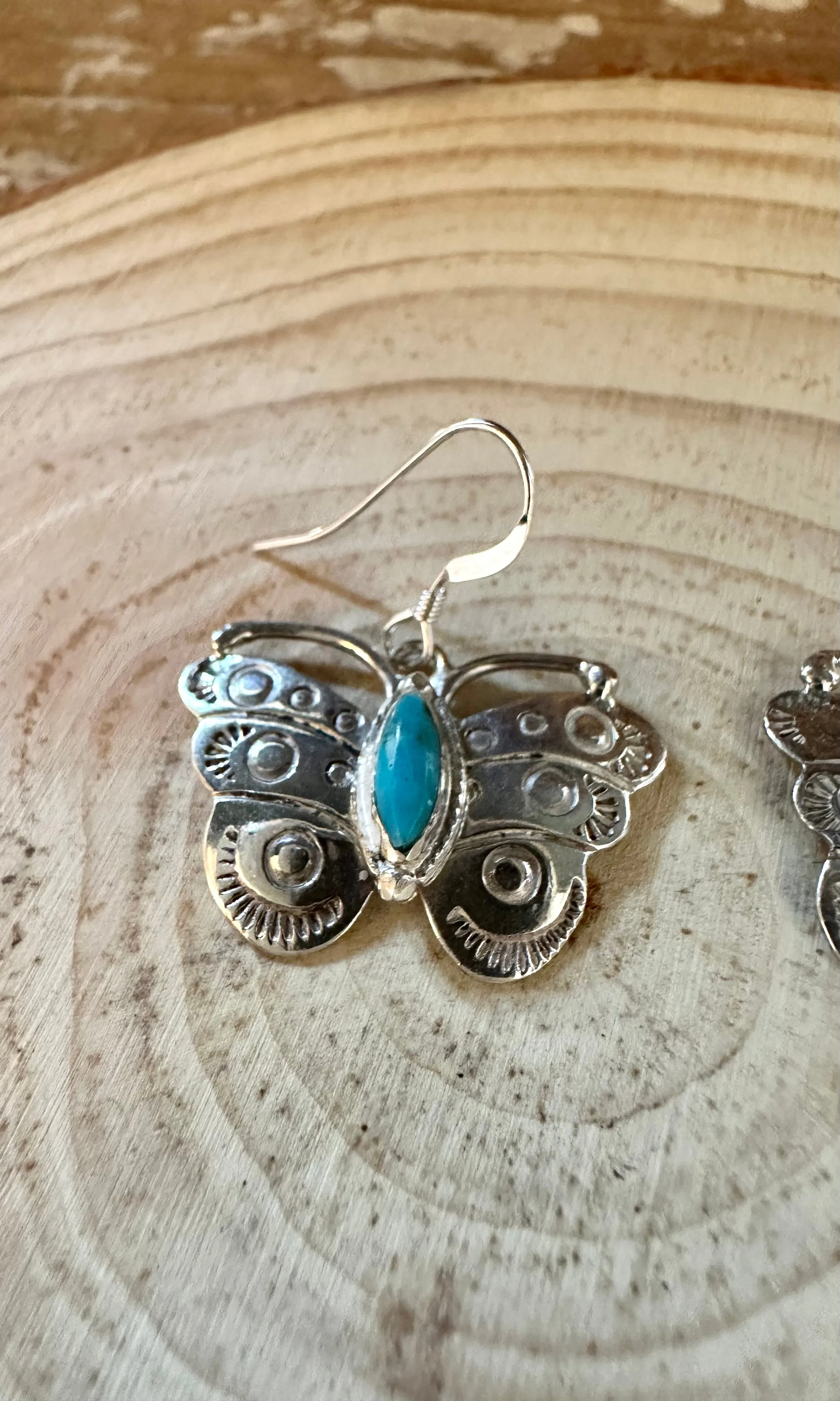 TURQUOISE BUTTERFLY WINDCHIMES Sterling Silver Earrings