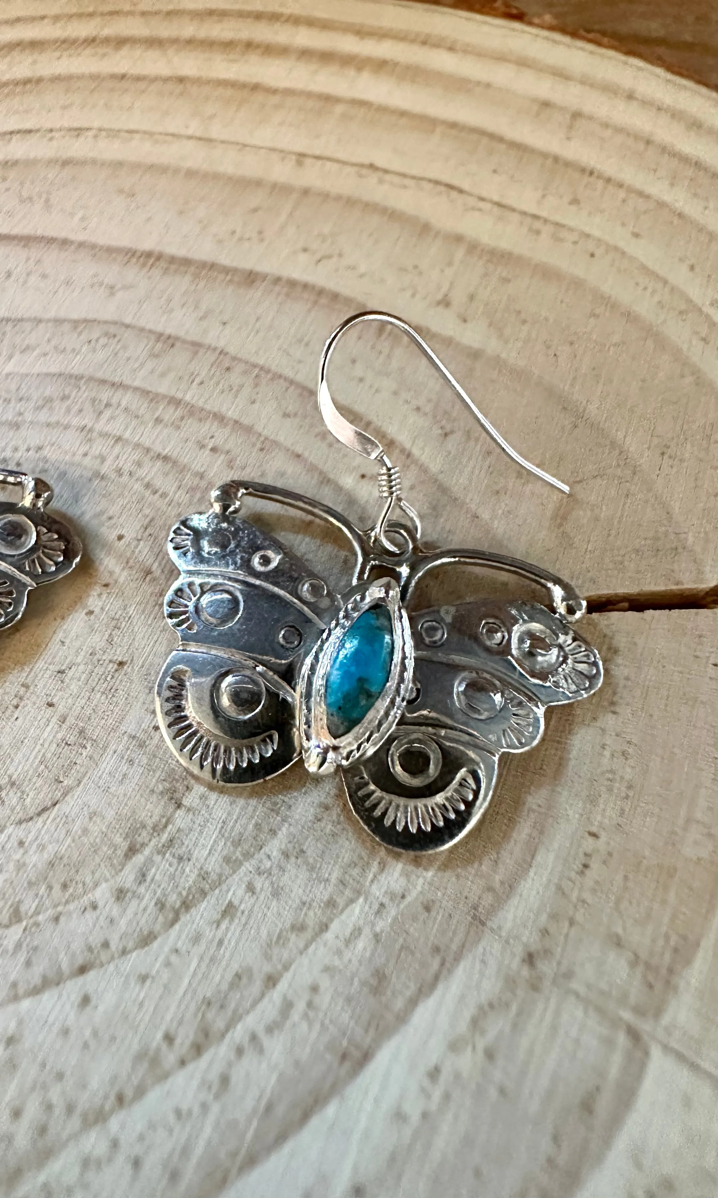 TURQUOISE BUTTERFLY WINDCHIMES Sterling Silver Earrings