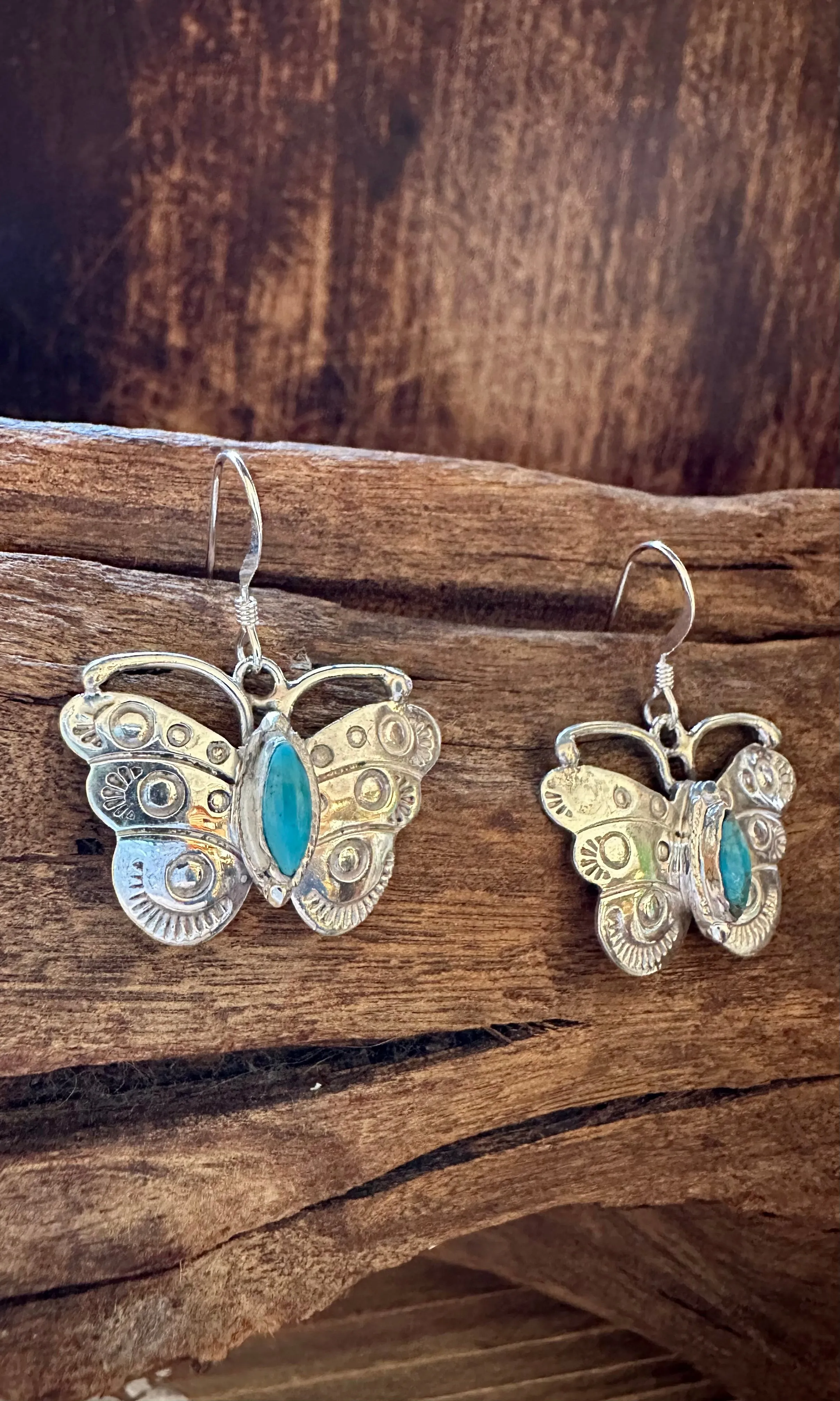 TURQUOISE BUTTERFLY WINDCHIMES Sterling Silver Earrings