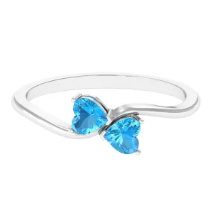 Two Stone Heart Promise Ring with Natural Swiss Blue Topaz