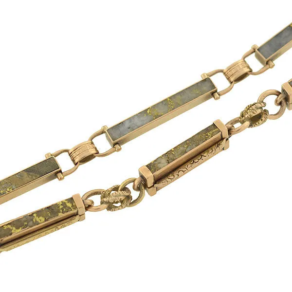 Victorian 14kt Watch Chain w/ Gold Quartz Inlay