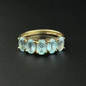 Vintage 10K Gold Aquamarine Five Stone Stacking Band Ring, Sz 6 3/4