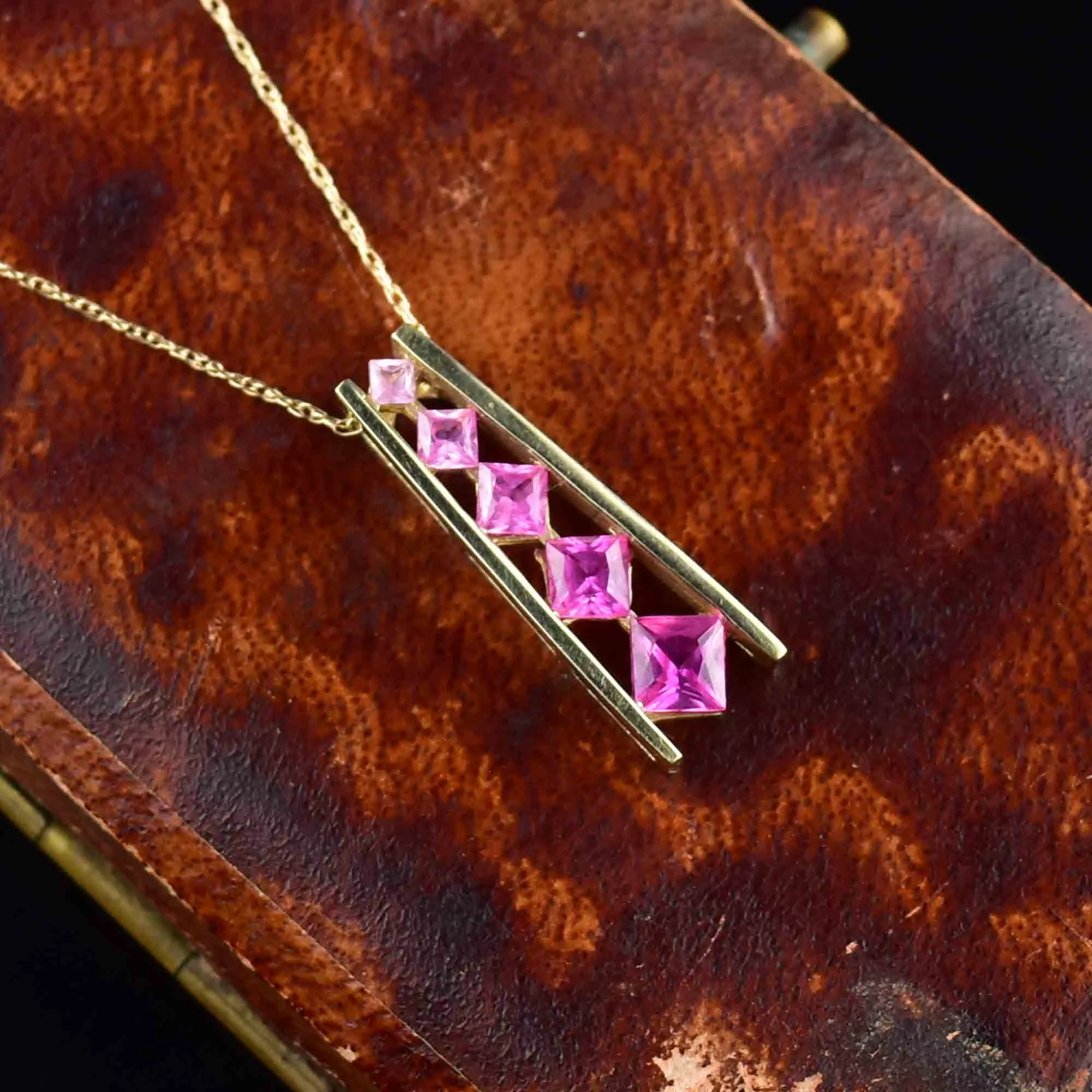 Vintage 10K Gold Ruby Journey Pendant Necklace