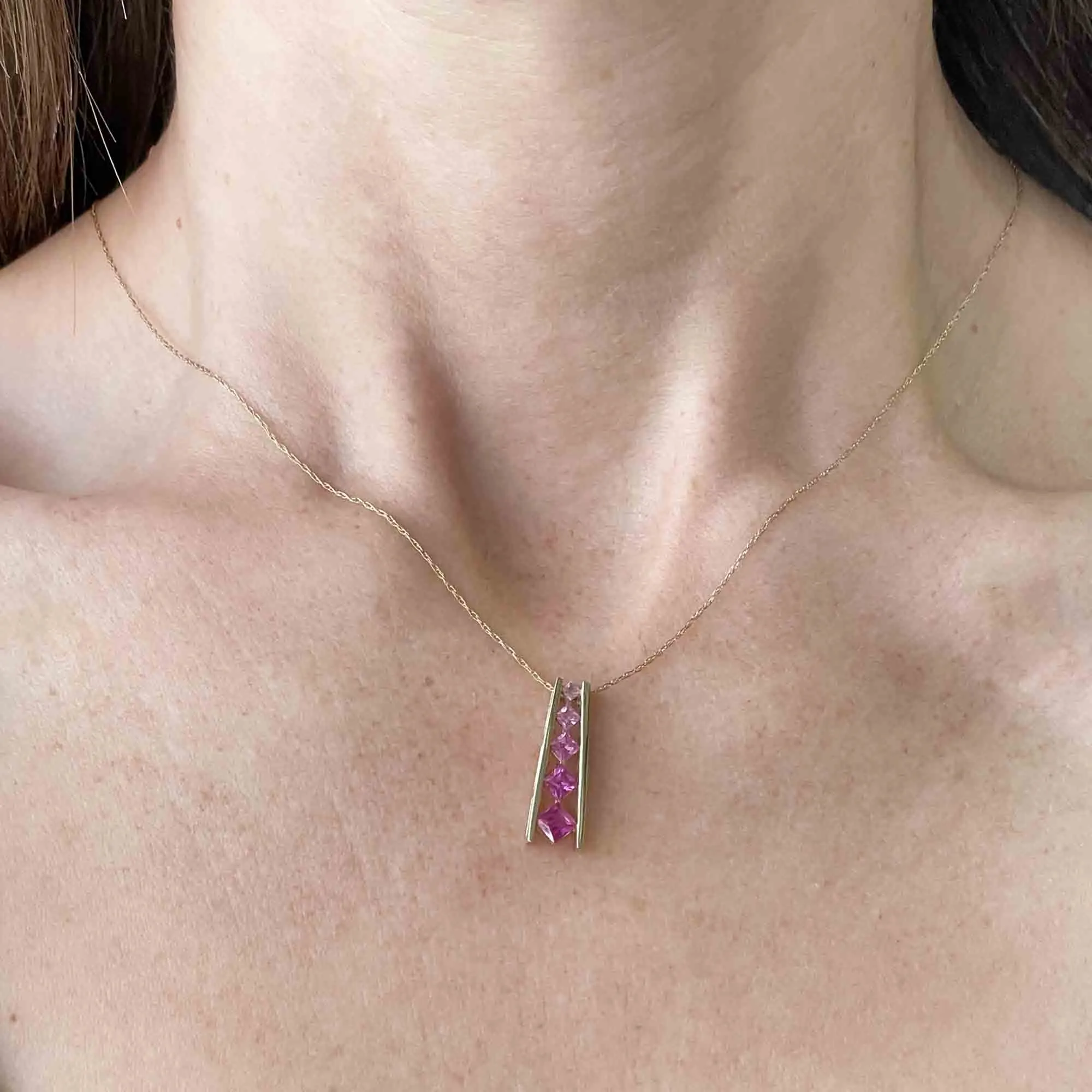 Vintage 10K Gold Ruby Journey Pendant Necklace