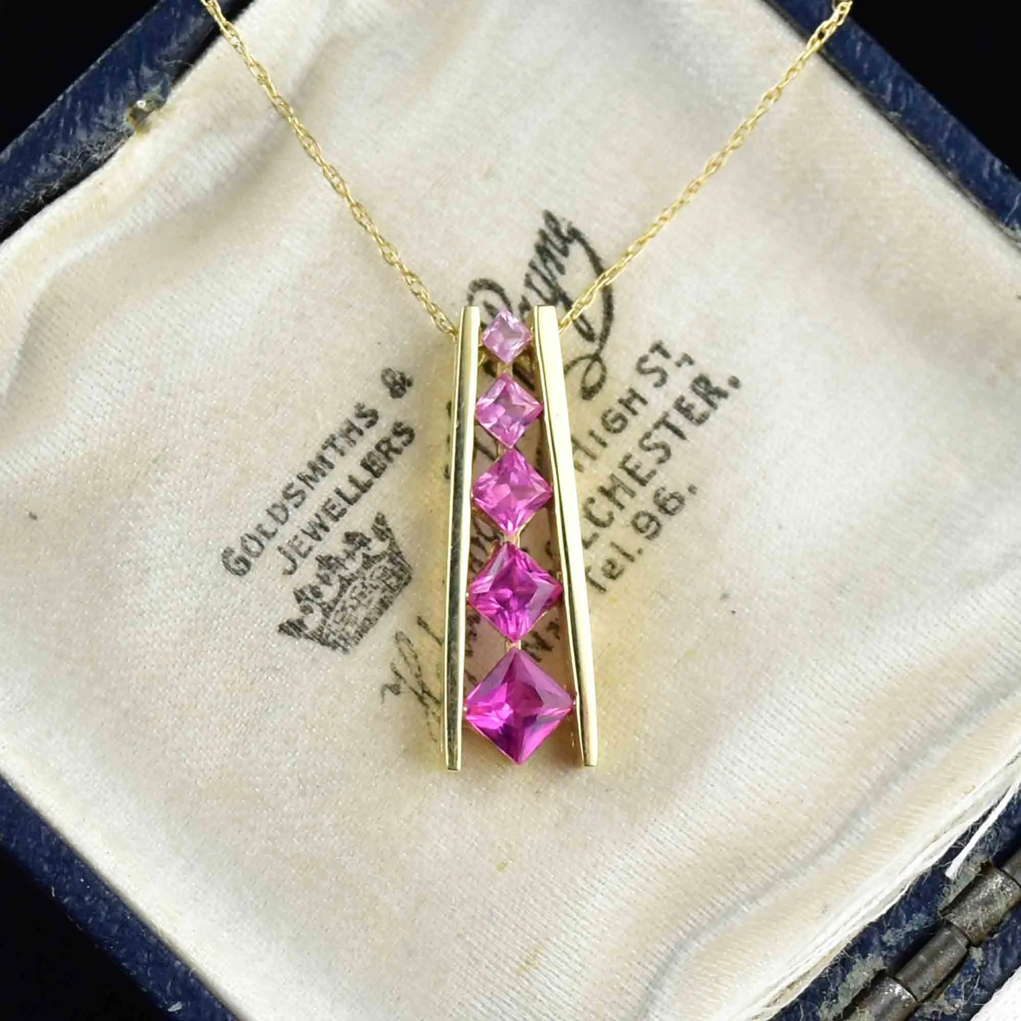 Vintage 10K Gold Ruby Journey Pendant Necklace