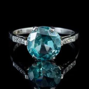 Vintage Blue Zircon Diamond Ring 3.20ct Zircon