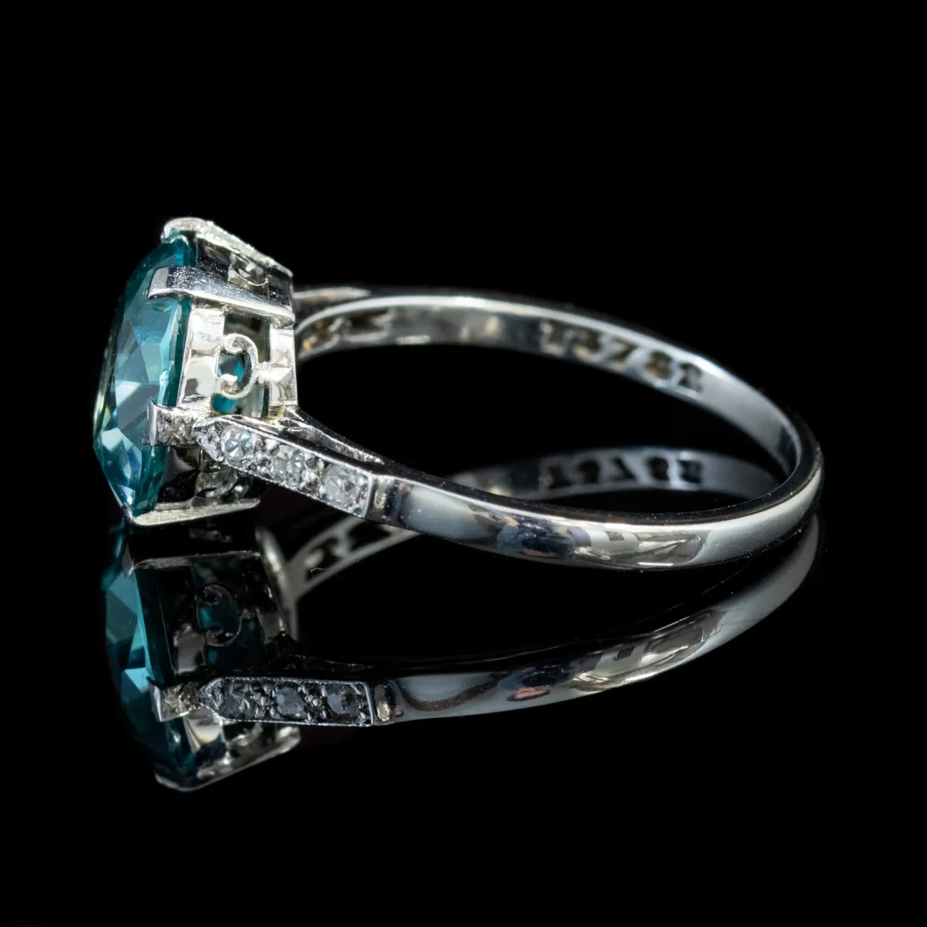 Vintage Blue Zircon Diamond Ring 3.20ct Zircon