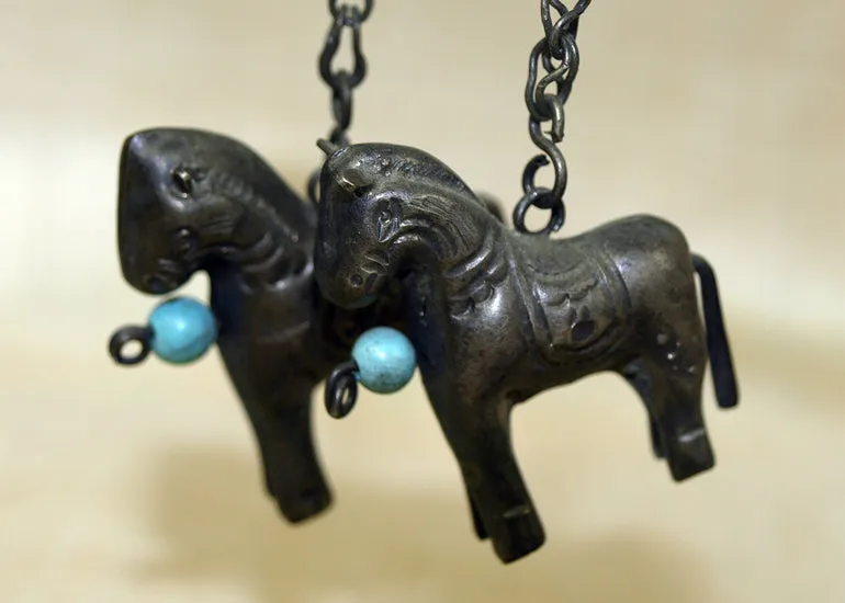 Vintage Silver Chinese Horse Earrings from the 1970s