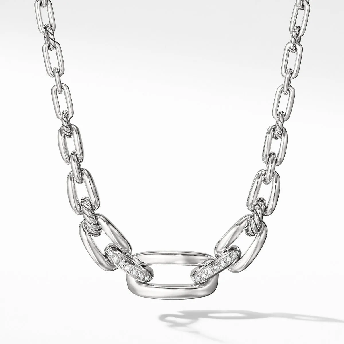 Wellesley Chain Link Station Necklace with Diamonds