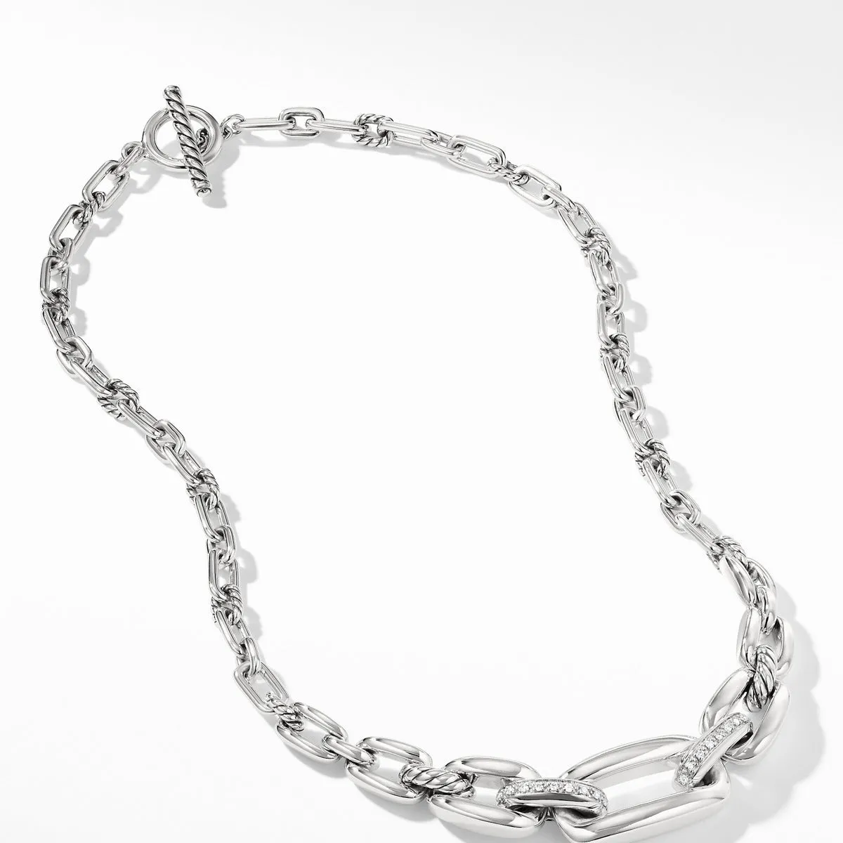 Wellesley Chain Link Station Necklace with Diamonds