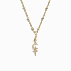 White Topaz Crescent Cross Necklace