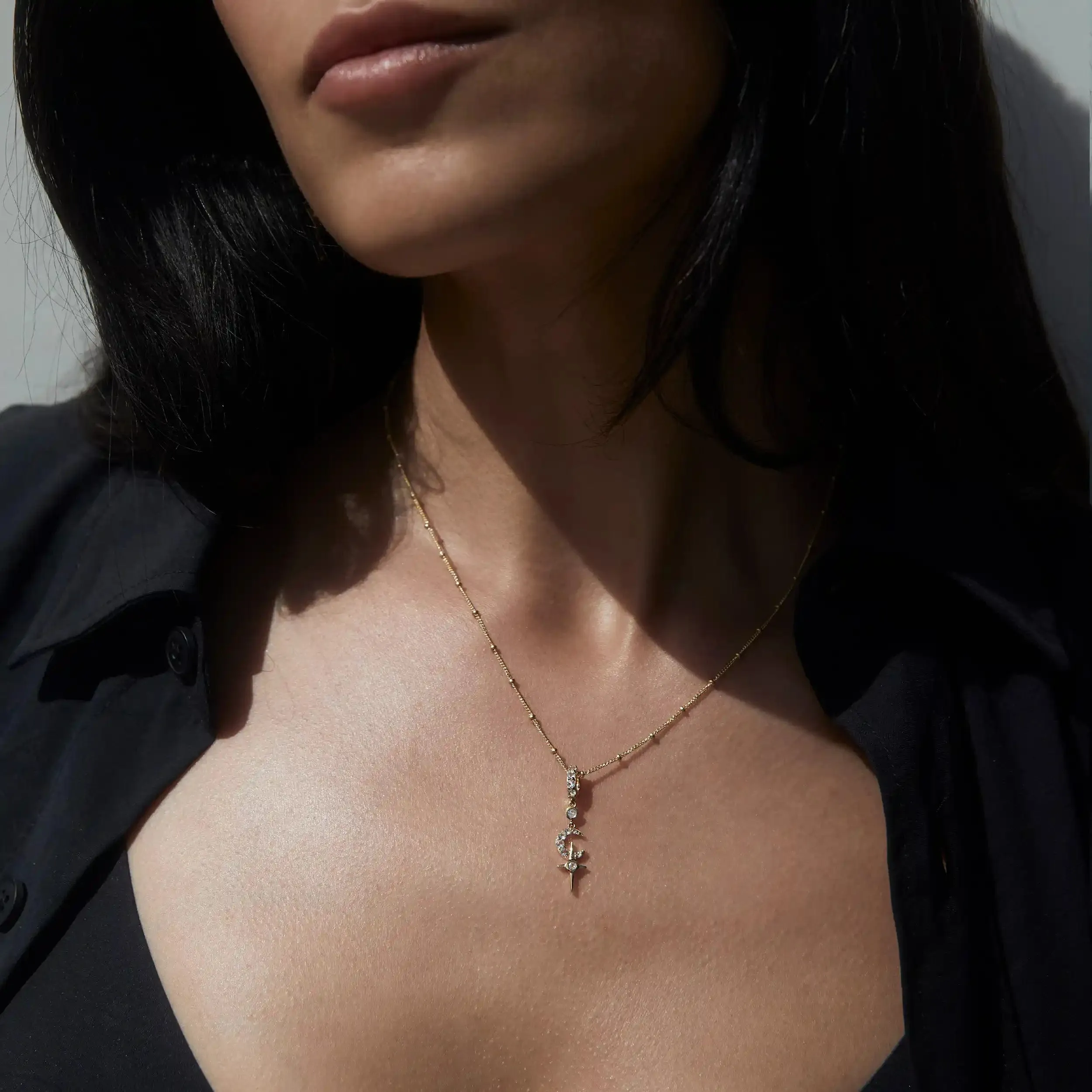 White Topaz Crescent Cross Necklace