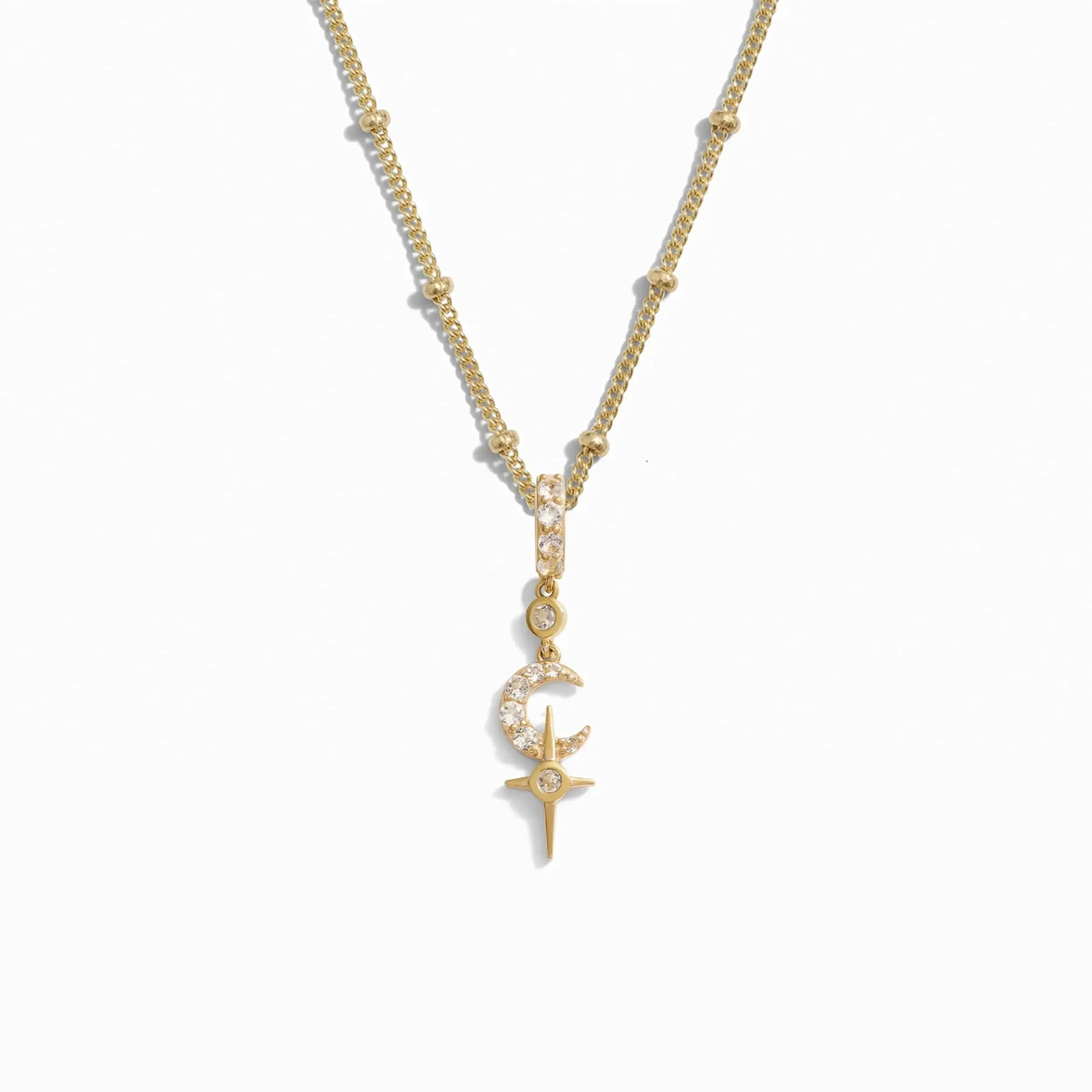 White Topaz Crescent Cross Necklace