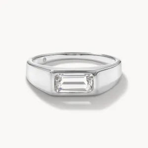 White Topaz Signet Pinky Ring in Silver