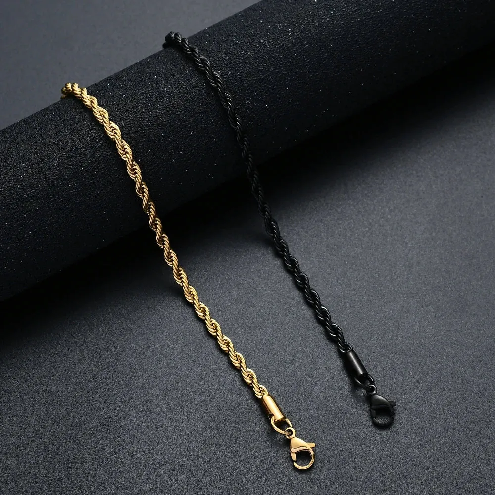 Wholesale Price 316L Stainless Steel Plated Gold Black Twisted Rope Chain Bracelet For Men and Women Fashion Gift Jewelry