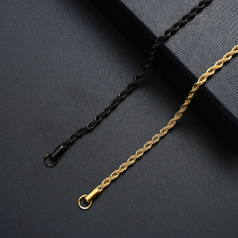 Wholesale Price 316L Stainless Steel Plated Gold Black Twisted Rope Chain Bracelet For Men and Women Fashion Gift Jewelry