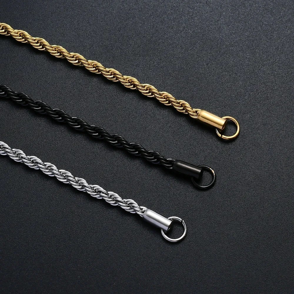 Wholesale Price 316L Stainless Steel Plated Gold Black Twisted Rope Chain Bracelet For Men and Women Fashion Gift Jewelry