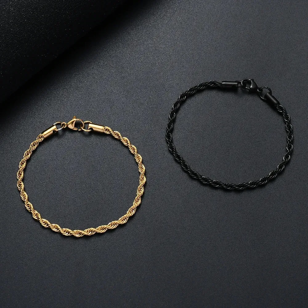 Wholesale Price 316L Stainless Steel Plated Gold Black Twisted Rope Chain Bracelet For Men and Women Fashion Gift Jewelry