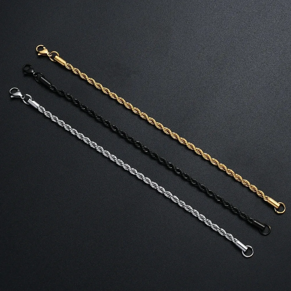 Wholesale Price 316L Stainless Steel Plated Gold Black Twisted Rope Chain Bracelet For Men and Women Fashion Gift Jewelry