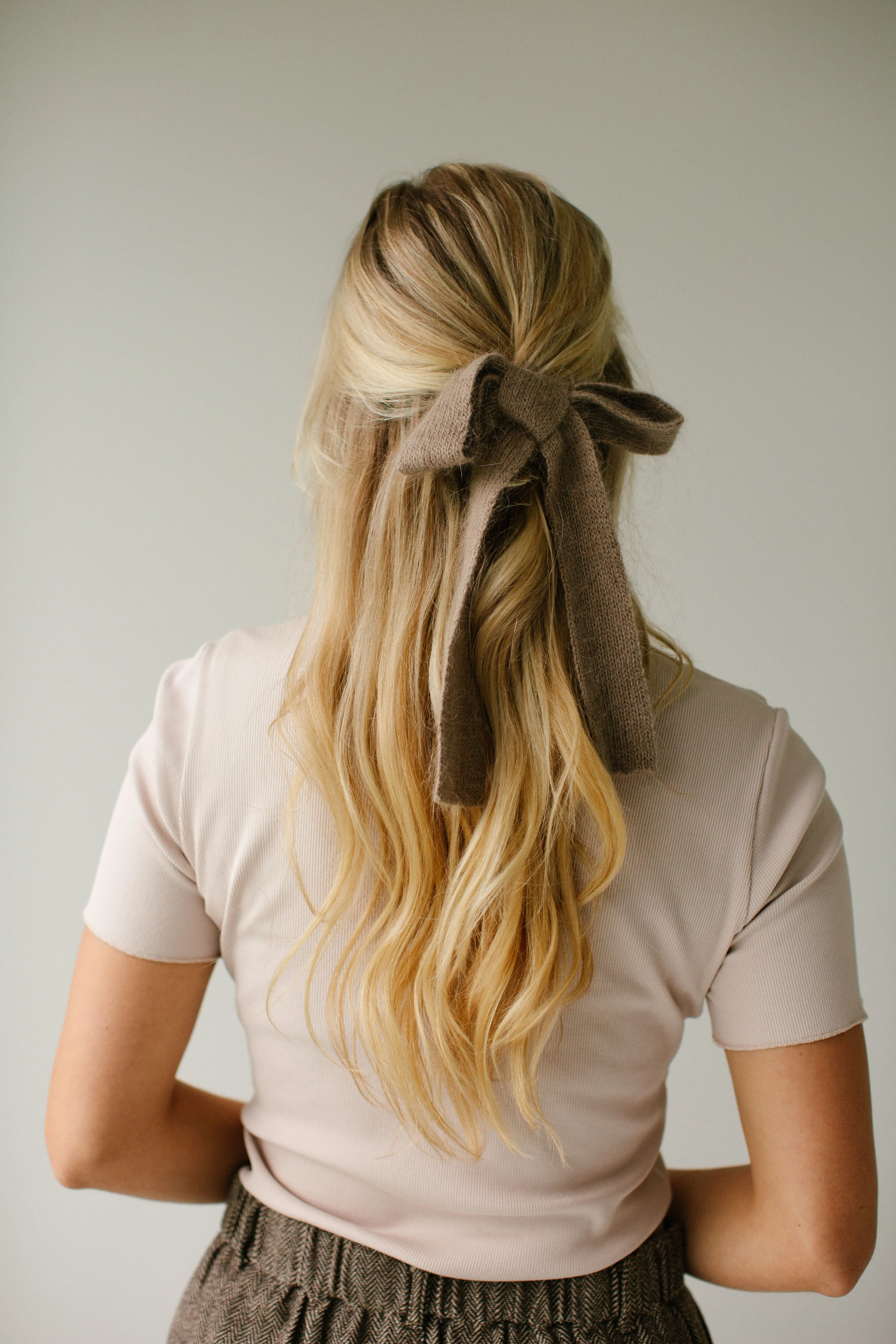 Yarn Bow Barrette in Dark Taupe