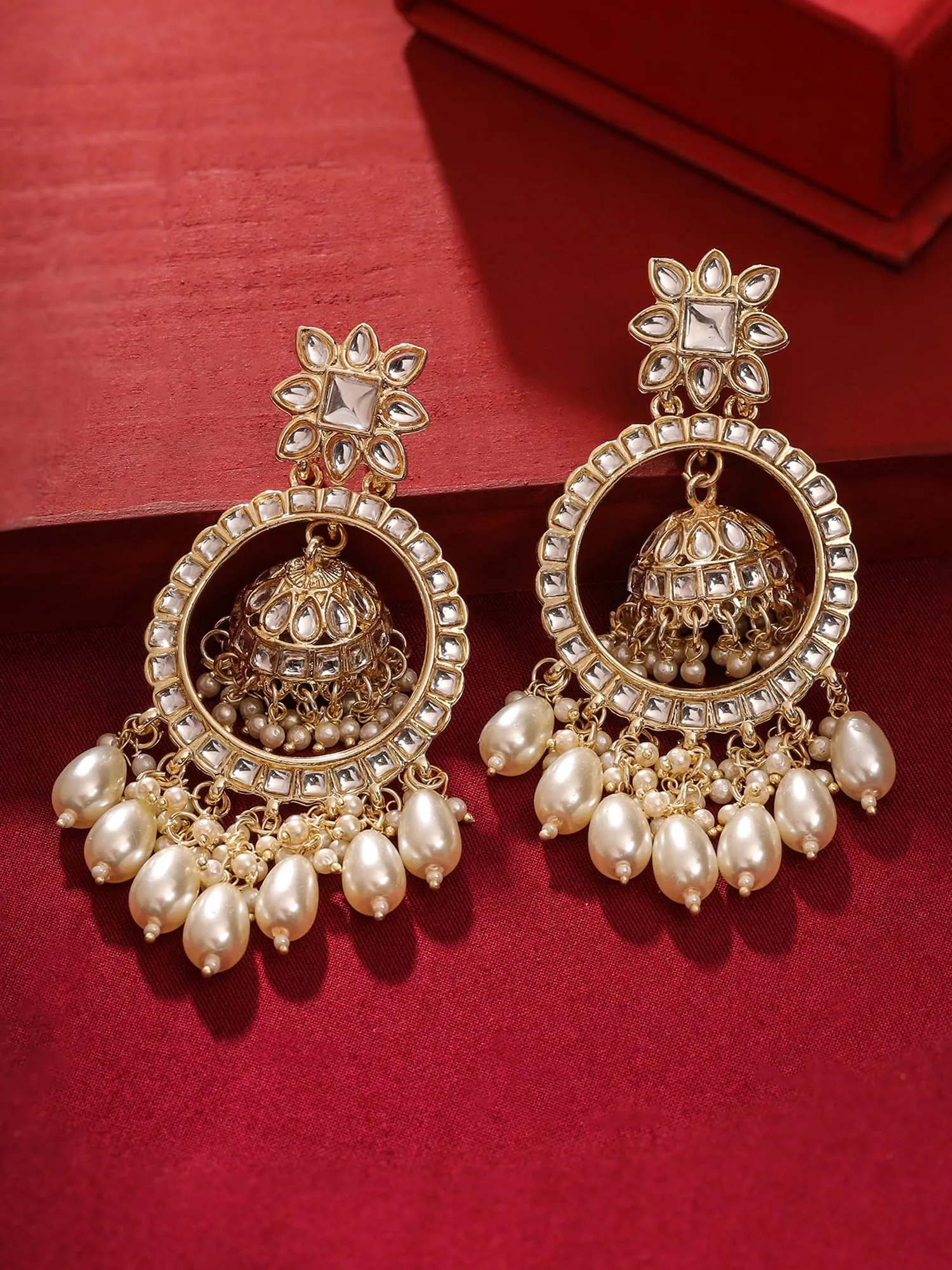 Yellow Chimes Chandbali Earrings for Women | Traditional Kundan Earrings for Girls Ethnic Gold Plated Women Earrings | Long Dangler Pearl Earrings | Birthday Gift For Girls Anniversary Gift for Wife