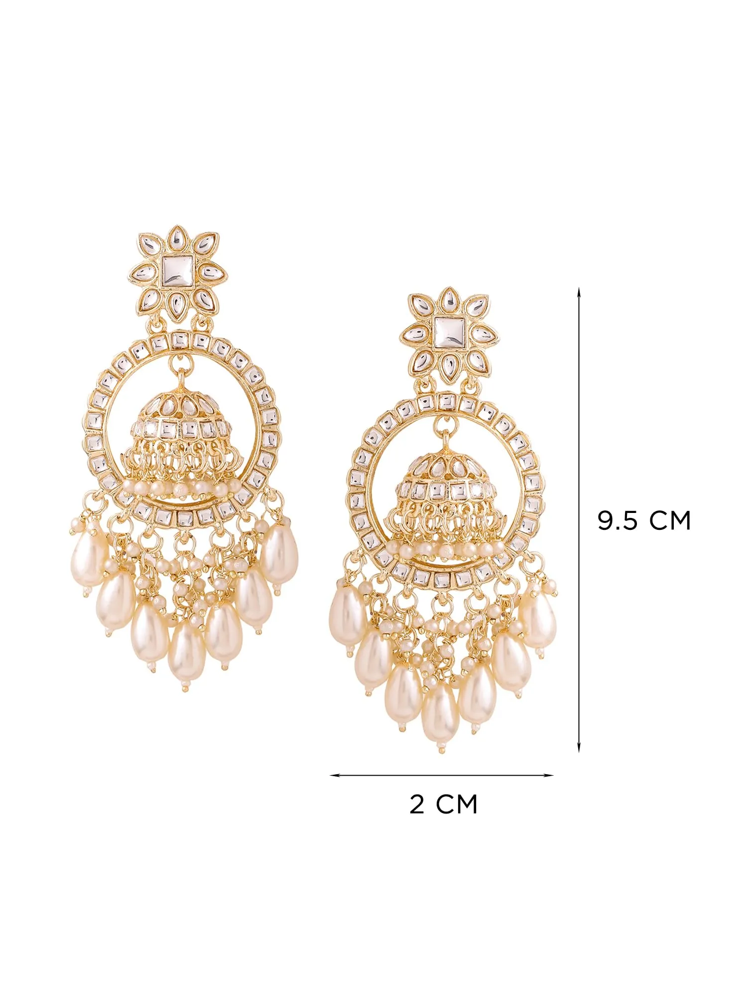 Yellow Chimes Chandbali Earrings for Women | Traditional Kundan Earrings for Girls Ethnic Gold Plated Women Earrings | Long Dangler Pearl Earrings | Birthday Gift For Girls Anniversary Gift for Wife