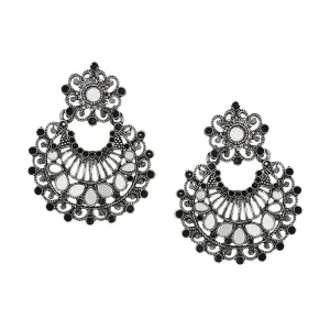 Yellow Chimes Earrings For Women Floral Designed Silver Toned Mirror Studded Vintage Chandbali Earrings For Women and Girls