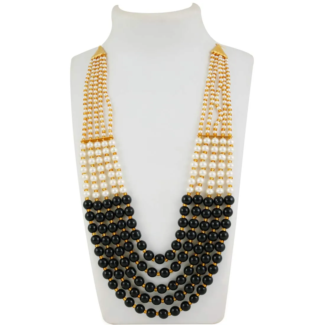 Yellow Chimes Ethnic Fashion Gold Plated Handmade Beads Long Multilayer Pearl stylish Jewellery Necklace For Women & Girls (Black)