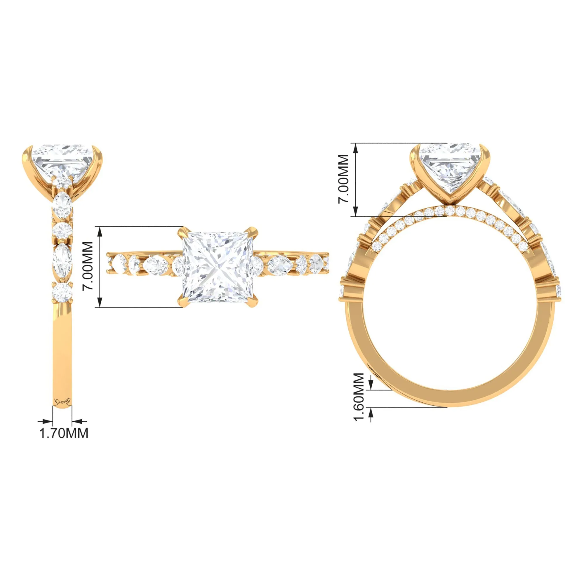 Zircon Designer Solitaire Engagement Ring in Gold