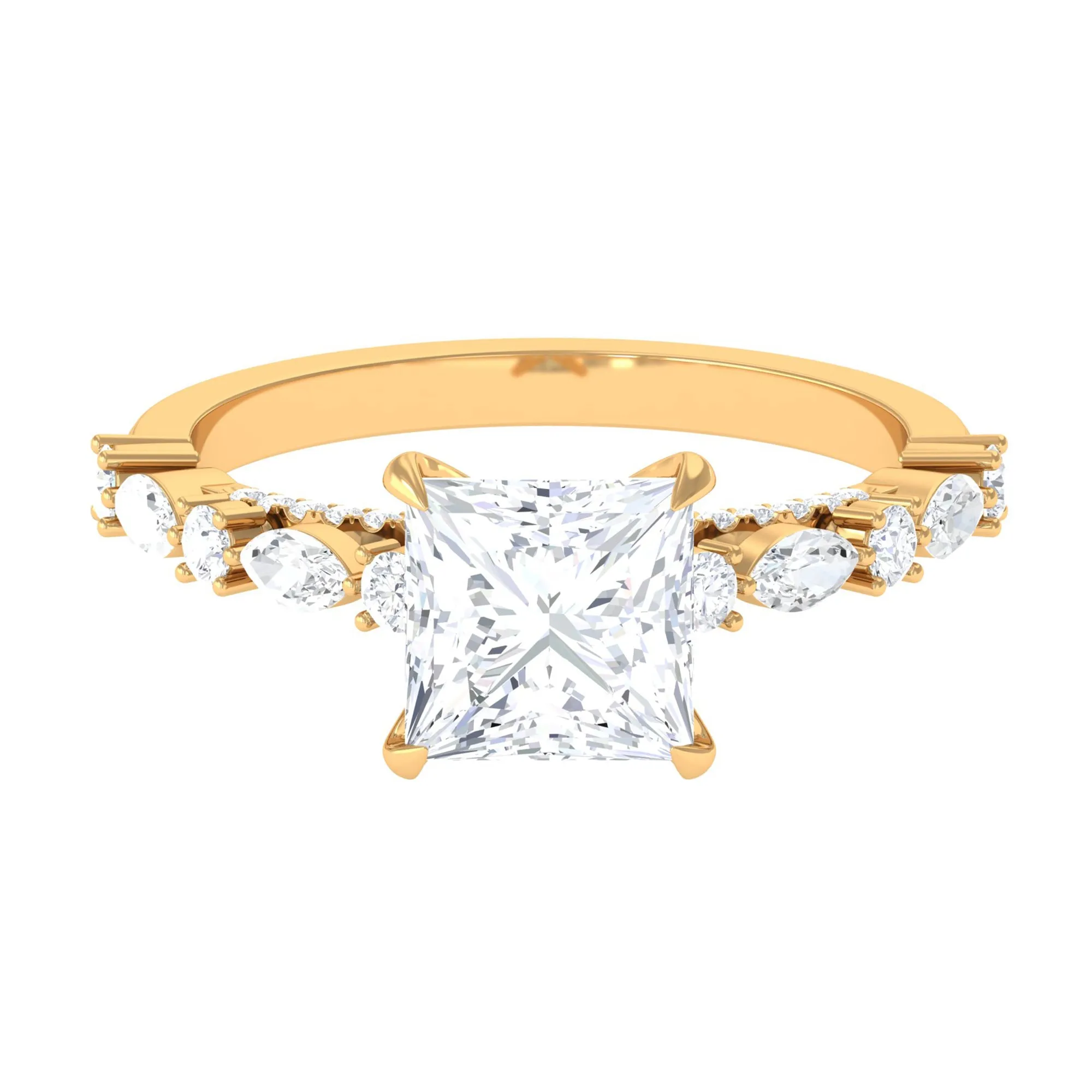 Zircon Designer Solitaire Engagement Ring in Gold