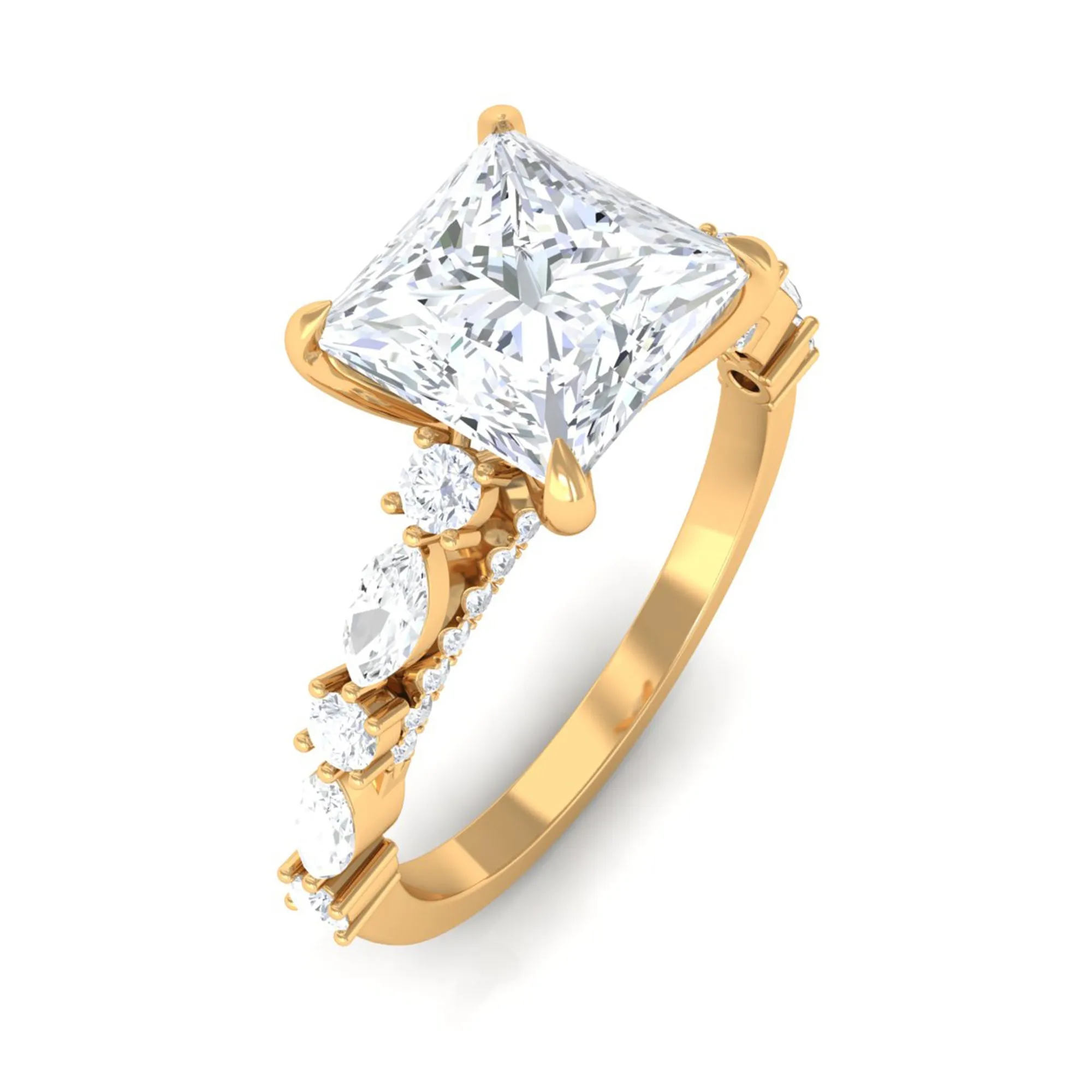 Zircon Designer Solitaire Engagement Ring in Gold